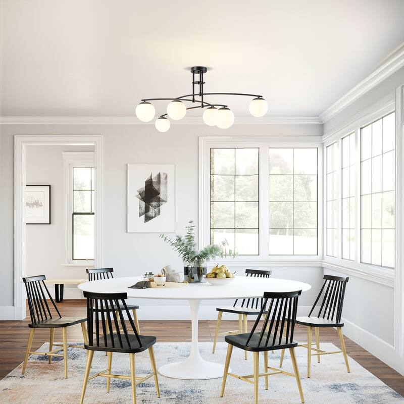 Elser 6-Light Sputnik Globe Ceiling Light Frosted Opal Glass Globe Bubble Semi-Flush Mount Light