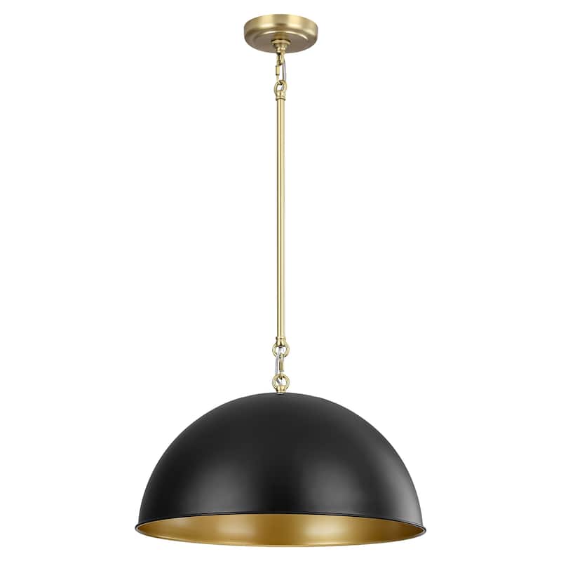 1-Light Industrial Vintage Black/Gold Dome Pendant Light for Kitchen Island