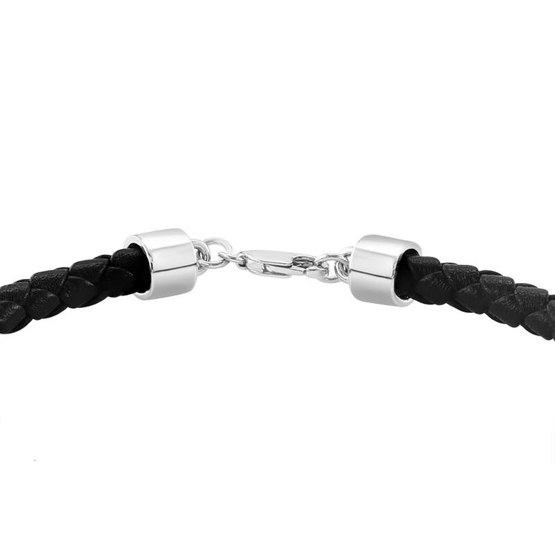 EFFY Men's 925 Sterling Silver and Leather Black Spinel Bracelet