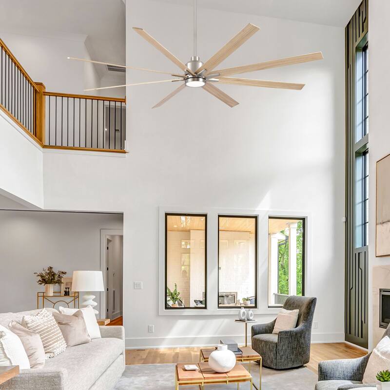 84" Oversized Large Black Walnut Solid Wood Ceiling Fan with Dimmable Led Light 8 Blades Remote Control Reversible DC Motor