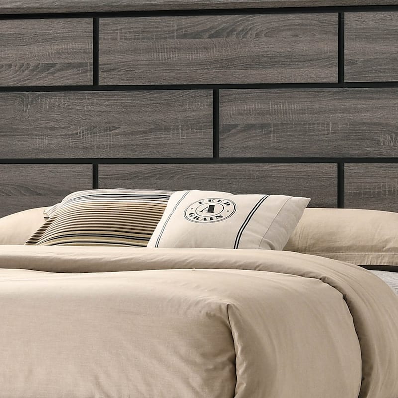Grooved Panel Contemporary Eastern King Bed with Tapered Legs, Gray