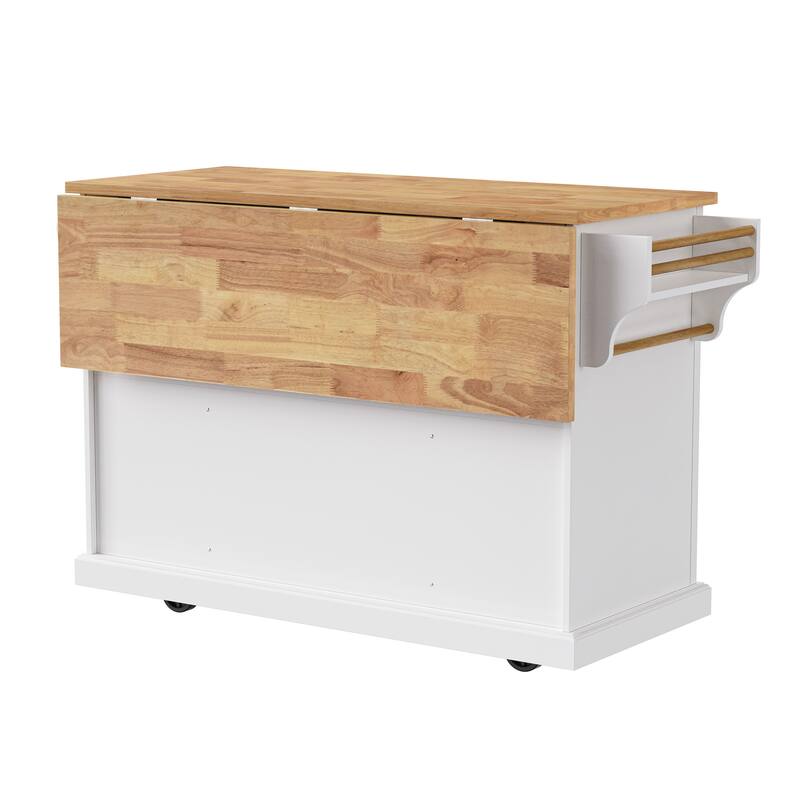 Rolling Kitchen Island with Drop Leaf, Kitchen Island Cart on Wheels, Moveable Island Table with 4 Doors Cabinet & 3 Drawers