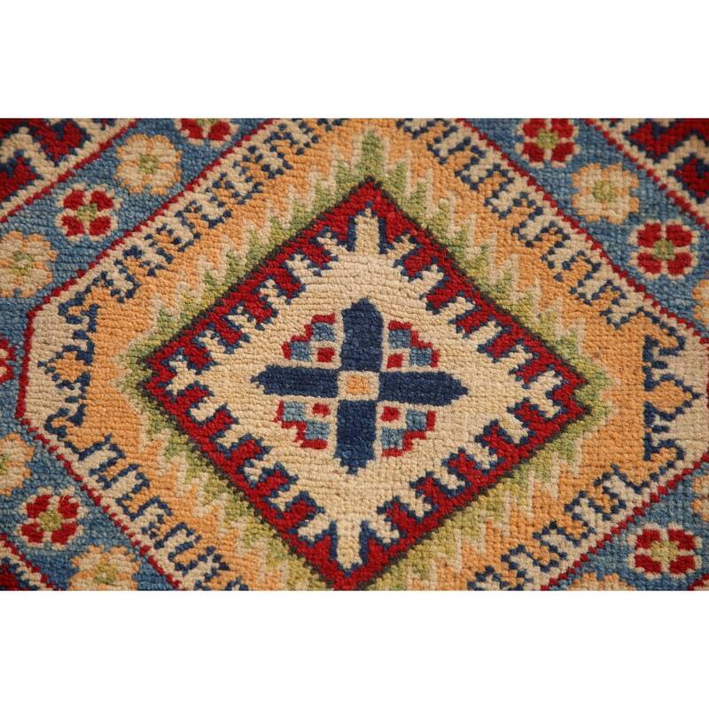 Geometric Kazak Oriental Accent Rug Hand-Knotted Red Wool Carpet - 2'7"x 3'8"