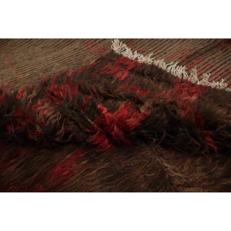 Hand Knotted Oriental 100% Wool Carpet Modern Tribal Brown Moroccan Area Rug - 9' 9'' X 6' 8''