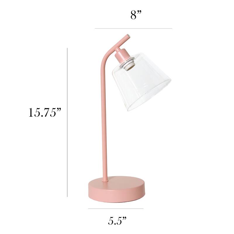 Angled Desk Lamp with Clear Ribbed Glass Shade - 15.75" - Pink