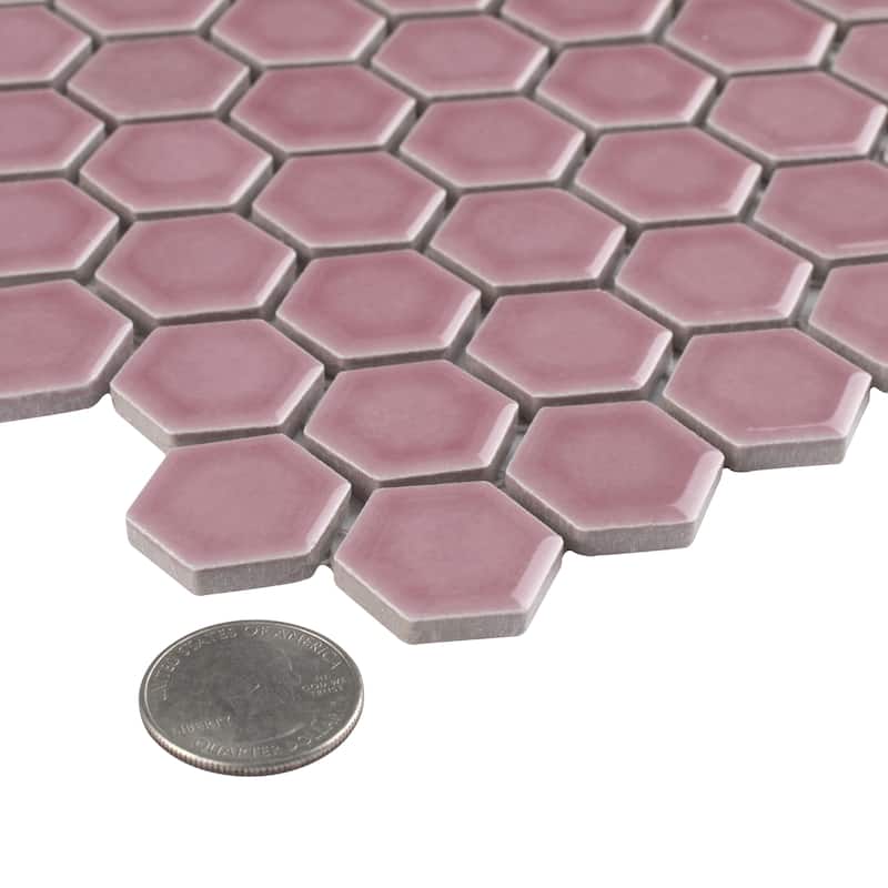 Merola Tile Tribeca 1" Hex Glossy Blush 10-1/4" x 11-7/8" Porcelain Mosaic Floor and Wall Tile
