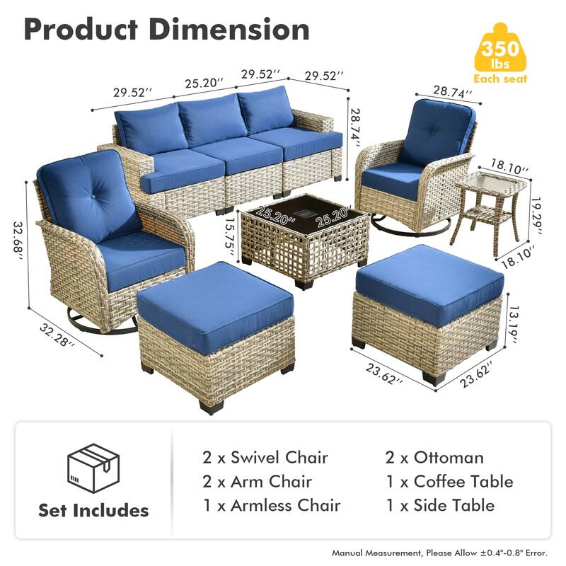 HOOOWOOO 9-piece Patio Swivel Chair Conversation Set