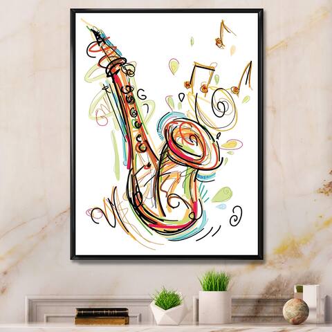 Designart "Music Saxophone Abstract Design II" Modern Framed Canvas artwork