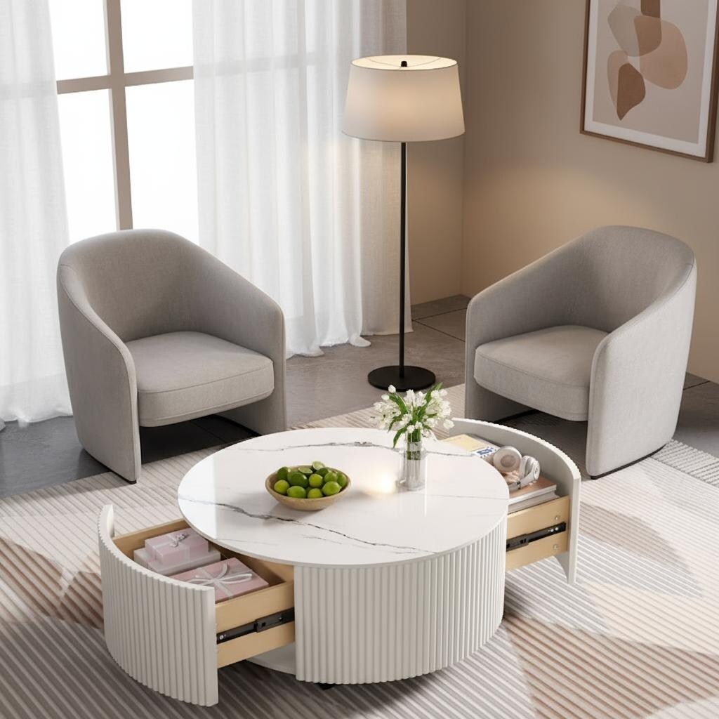 Contemporary Round Coffee Table with Lockable Casters by