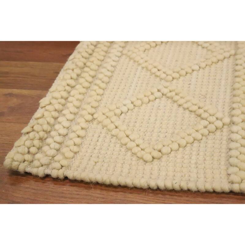 Hand Knotted Oriental 100% Wool Carpet Modern Geometric Beige & Ivories Modern Gotti Design Area Rug - 3' 0'' X 2' 0''