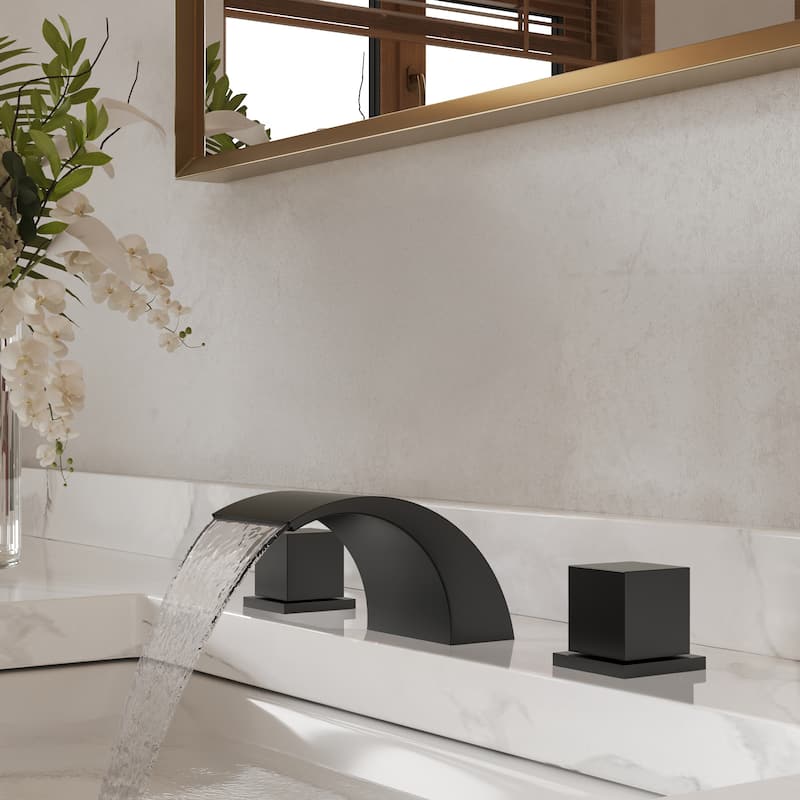 GRANDJOY Low Arc Waterfall Widespread Bathroom Sink Faucet