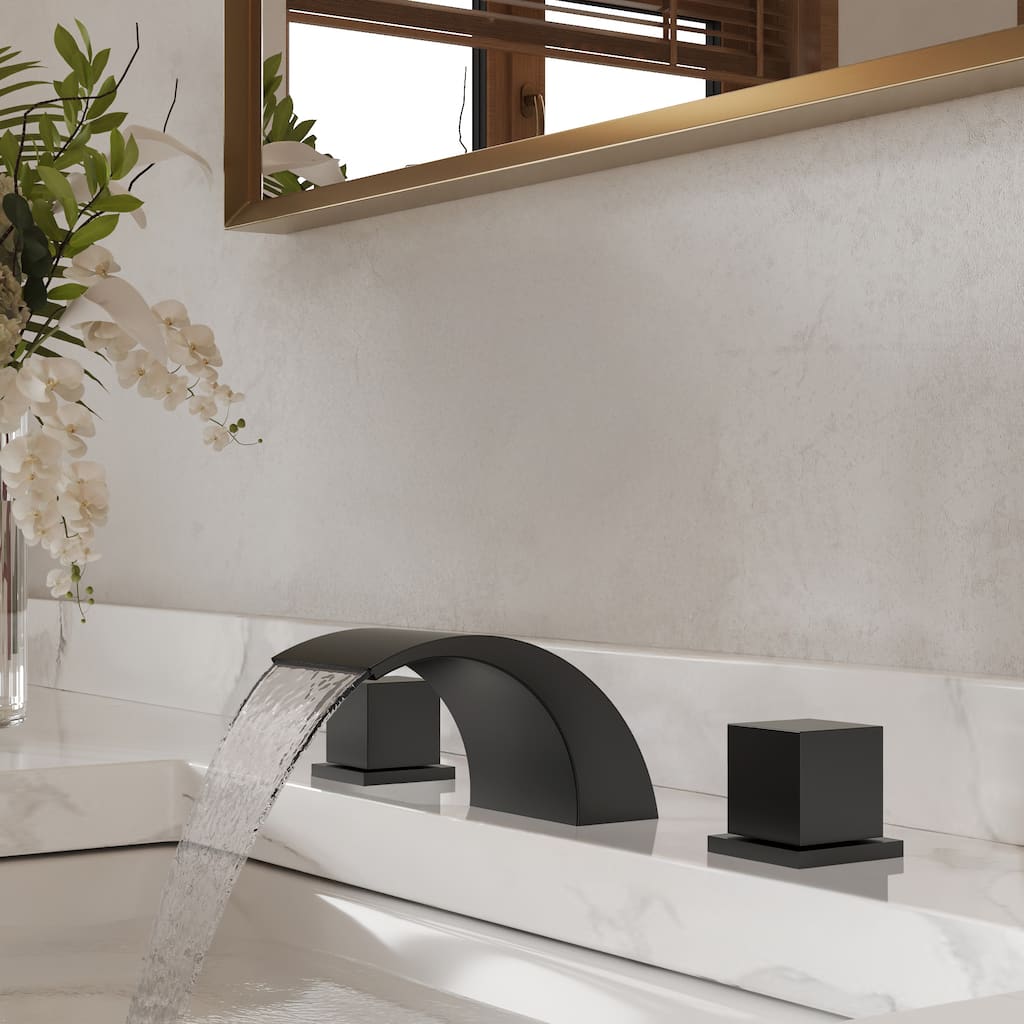 GRANDJOY Low Arc Waterfall Widespread Bathroom Sink Faucet