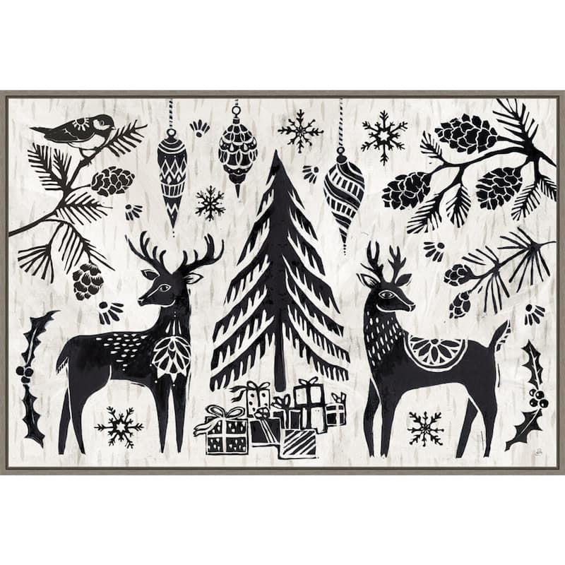 Woodcut Christmas I by Daphne Brissonnet Framed Canvas Wall Art