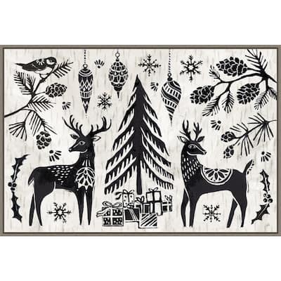 Woodcut Christmas I by Daphne Brissonnet Framed Canvas Wall Art