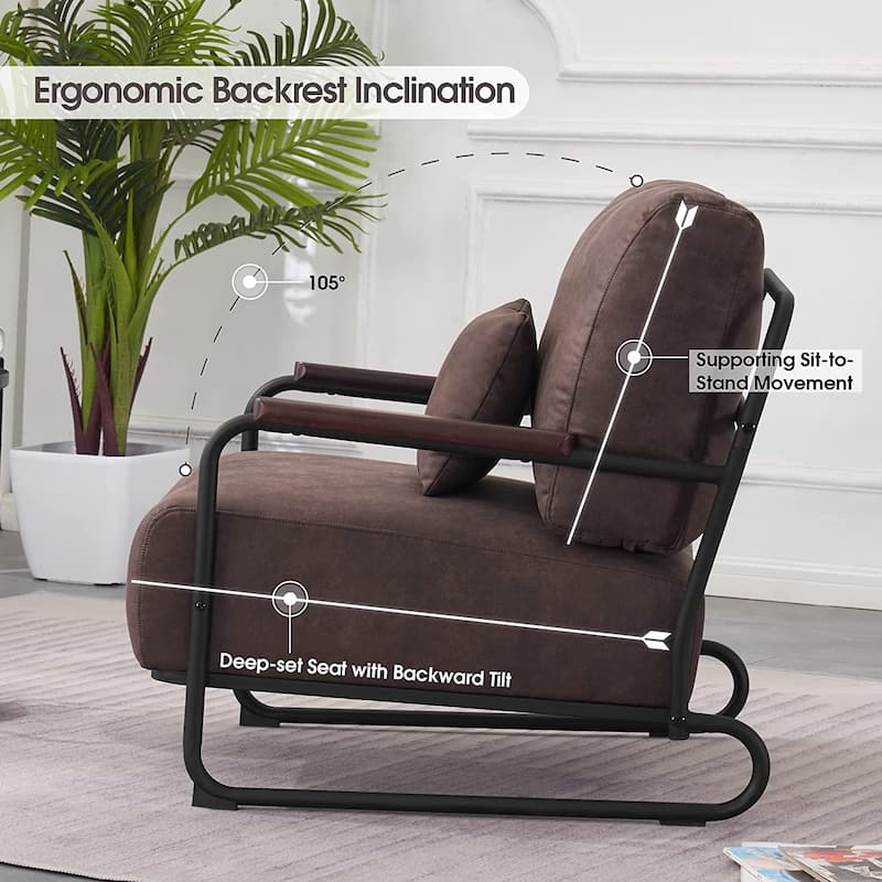 MCombo Modern Accent Armchair with Steel Legs, Leathaire fabric HQ102