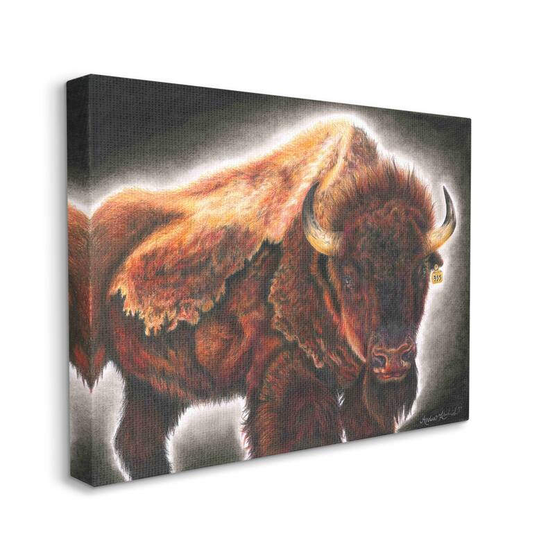 Stupell Tagged Bison Cattle Rustic Southwestern Animal Big Horns Canvas Wall Art - Orange