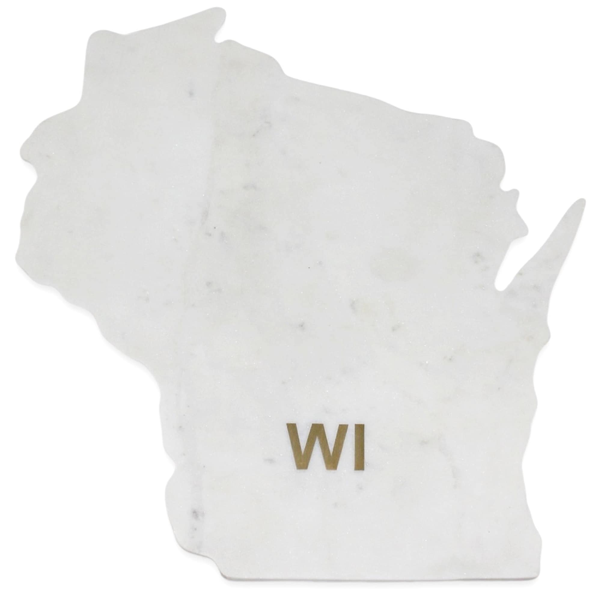 Lg Polished Marble "Wisconsin" Cutting Board w/brass state abbreviation - White