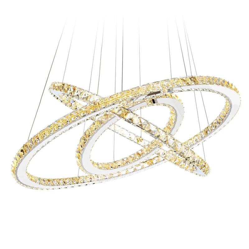 DIMMABLE Modern LED K9 Crystal Chandelier Pendant Lamp Flush Mount Ceiling Light Fixture - 32" - Chrome