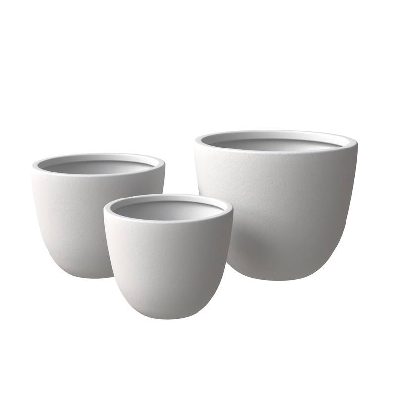 Dahlia 3-Piece Modern Round Planter Set, Durable Fiberstone & Clay Pots for Indoor & Outdoor Plants