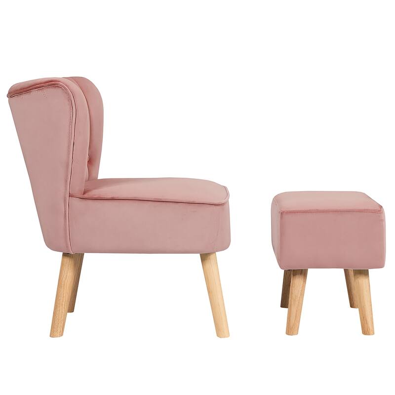 Costway Leisure Chair and Ottoman Thick Padded Velvet Tufted Sofa Set