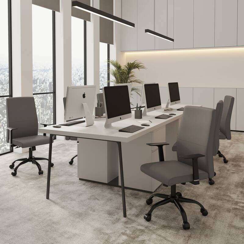 LeisureMod Evander Faux Leather Office Chair in Aluminum with Adjustable Height