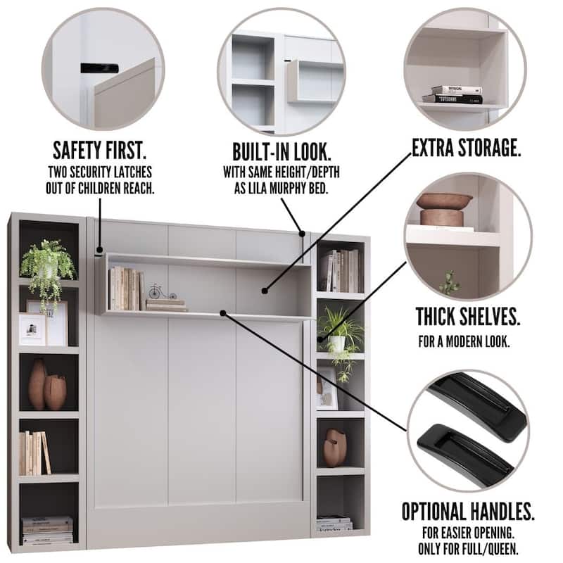 Easy-Lift Full Murphy Wall Bed with Two Bookshelves