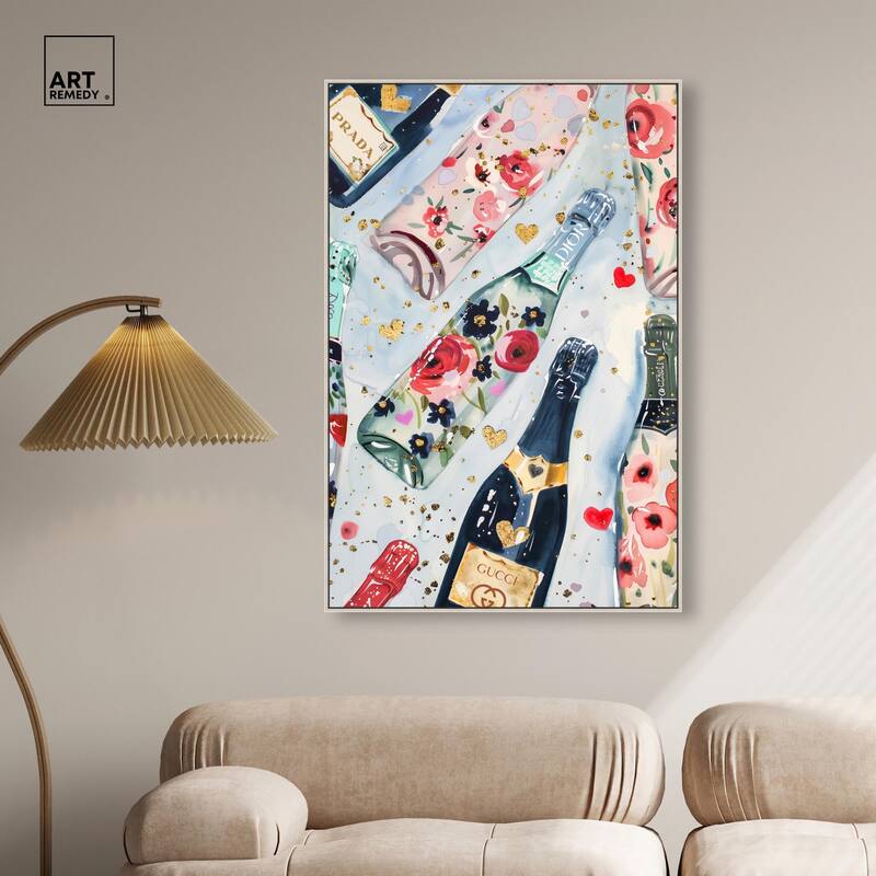 Fun Floral Champagne Canvas by Art Remedy
