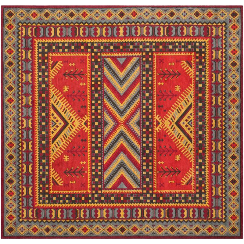 SAFAVIEH Classic Vintage Boho Rozeta Oriental Cotton Rug - 6' Square - Red/Slate
