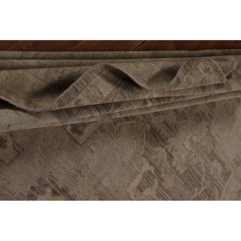 Vegetable Dye Beige Oushak Turkish Area Rug Handmade Wool Carpet - 8'11"x 12'3"