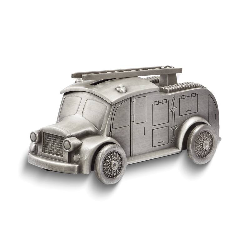 Curata Pewter-Tone Finish Metal Fire Truck Bank