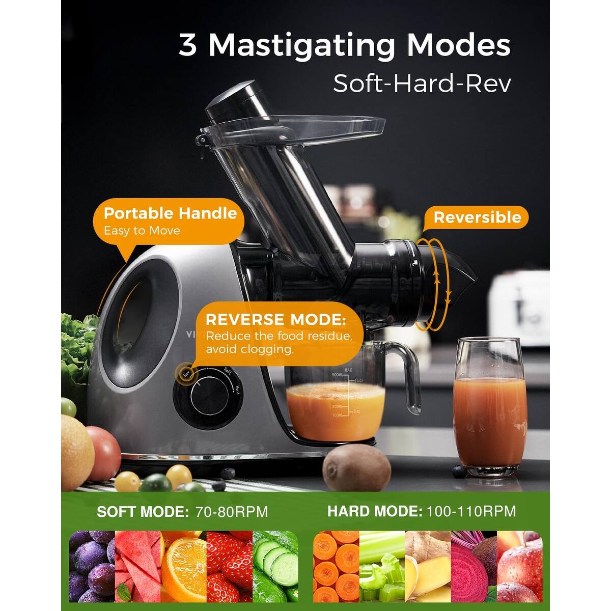 Juicer Machines, Cold Press Juicer Machines 3 inches Wide Chute, Slow