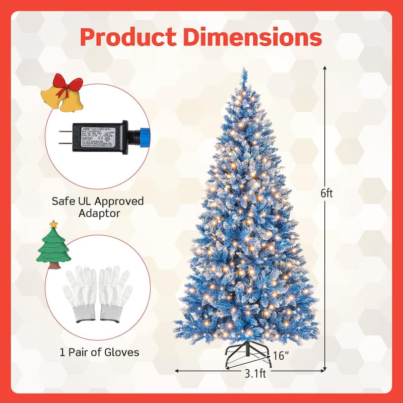 6/7/8/9 FT Pre-lit Christmas Tree Blue Hinged Artificial Xmas Tree - 6 Foot