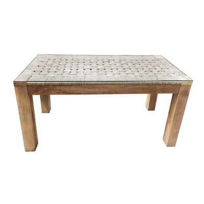 Woven Jute Rectangular Dining Table with Glass Top - 55"