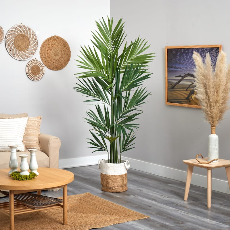 7Ft Artificial Palm Tree with Planter - Indoor Tropical Decor, Realistic Faux Palm, Living Room Plants - Green