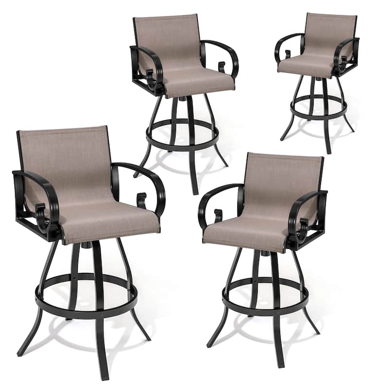 Outdoor Bar Stools Set of 4 Aluminum Swivel Bar Chairs with Sunbrella Textilene Mesh - See Picture