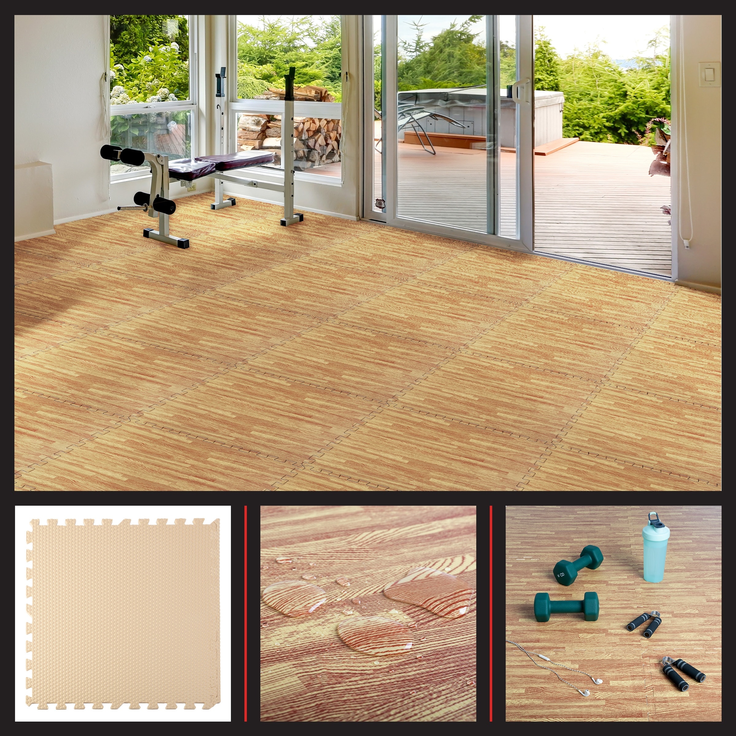Stalwart EVA Foam Floor Tiles 12 Pack 48 SQFT Woodgrain Puzzle Mats Light