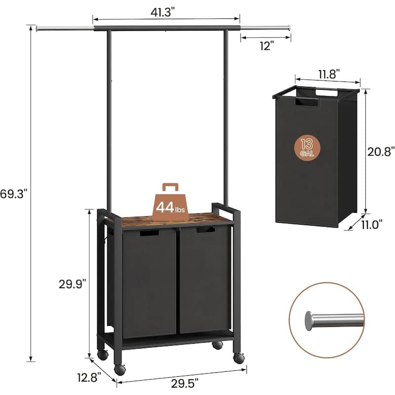 1 Set Ironwood Hanging Laundry Basket Black Retro Swatches Bags