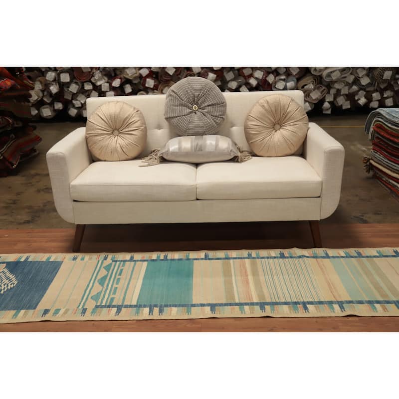 Hand Woven Oriental 100% Wool Carpet Southwestern Tribal Multi-Colored Kilim Runner Rug - 11' 5'' X 2' 5''