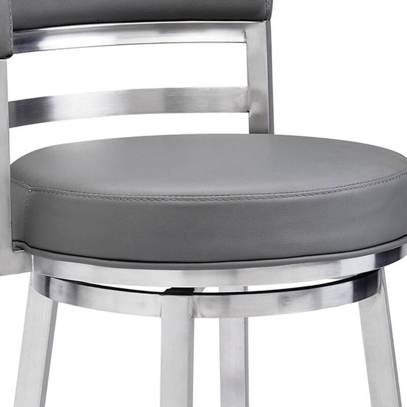 26" Grey Faux Leather Swivel Counter Height Bar Stool with Arms and Footrest Iron Frame - 35" H x 20" W x 21" D
