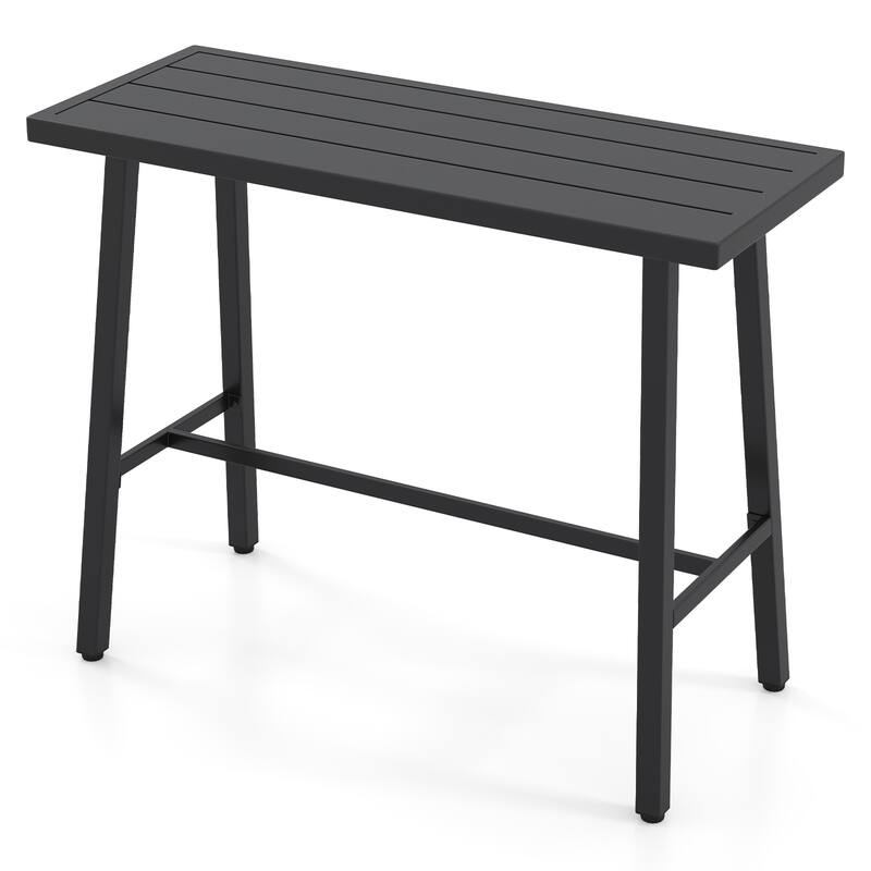 Black Metal Patio Counter Height Bar Table, Sturdy, Adjustable, Modern Design - 46" x 18" x 36" (L x W x H)