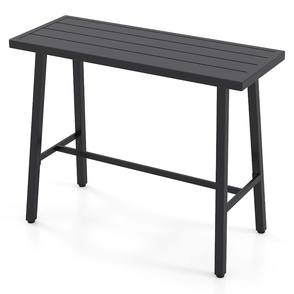 Black Metal Patio Counter Height Bar Table, Sturdy, Adjustable, Modern Design - 46" x 18" x 36" (L x W x H)