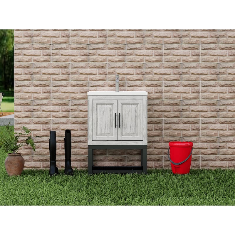 GDFStudio - CompactLine Modern Freestanding Bathroom Vanity with Ceramic Sink and Open Shelf - 24 Inch