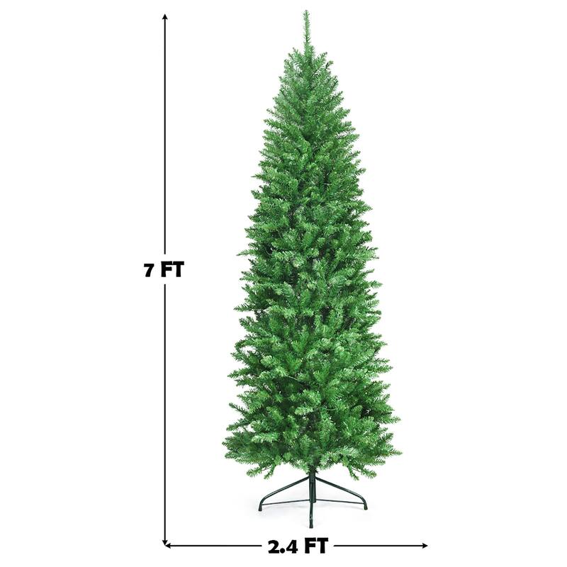 Costway 5/6/7 Ft Pre-lit Artificial Pencil Christmas Tree Hinged Fir