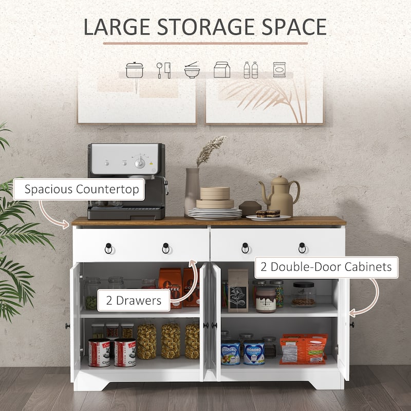 HOMCOM Sideboard, Buffet Cabinet with 2 Drawers, 2Storage Cabinets, 4 Barn-Style Doors and Adjustable Shelves, White