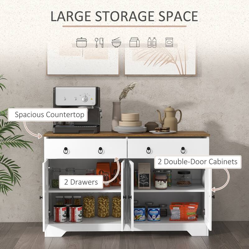 Sideboard,Buffet Cabinet with 2 Drawers,4 Barn-Style Doors and Adjustable Shelves