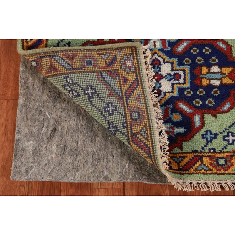 Light Green Kazak Indian Runner Rug Hand-Knotted Wool Carpet - 2'7" x 9'8"