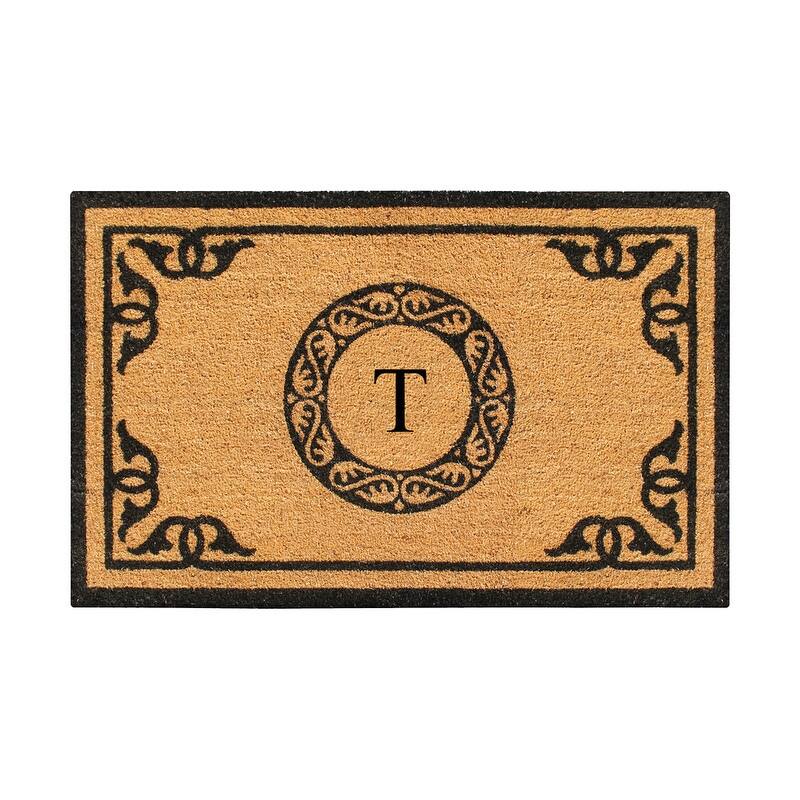 A1HC Natural Coir Monogrammed Anti-Shed Front Doormat 24" x 39" - Monogrammed T