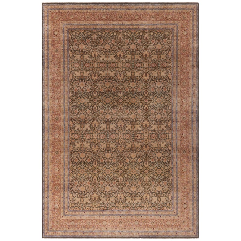 SAFAVIEH Couture Hand-knotted Lavar Clothilde Traditional Oriental Wool Rug - 9' x 12' - Light Green/Peach