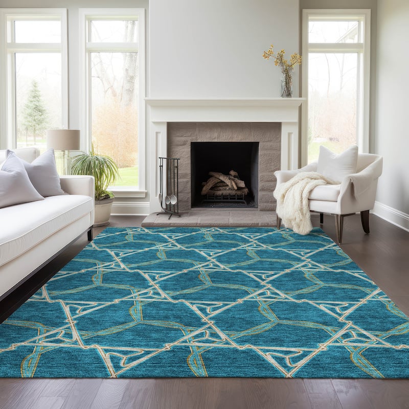 Machine Washable Indoor/ Outdoor Transitional Links Chantille Rug