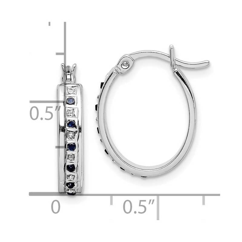 Curata Sterling Silver Diamond and Sapphire Oval Hinged Hoop Earrings (19x3mm)